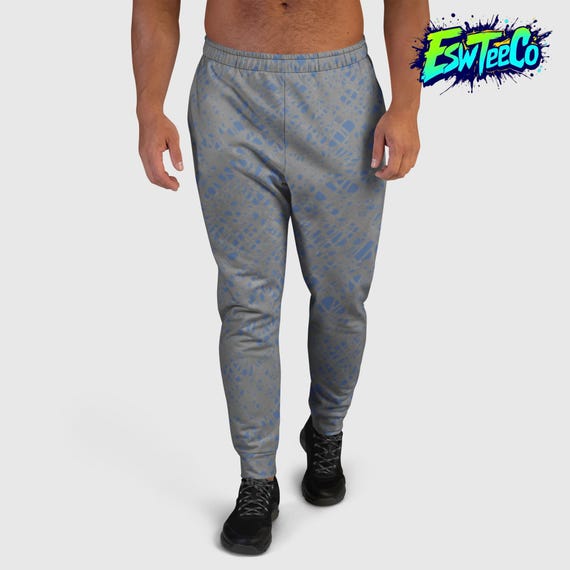 Platinum Grey and Slate Blue Pattern Print Men's/Unisex Joggers