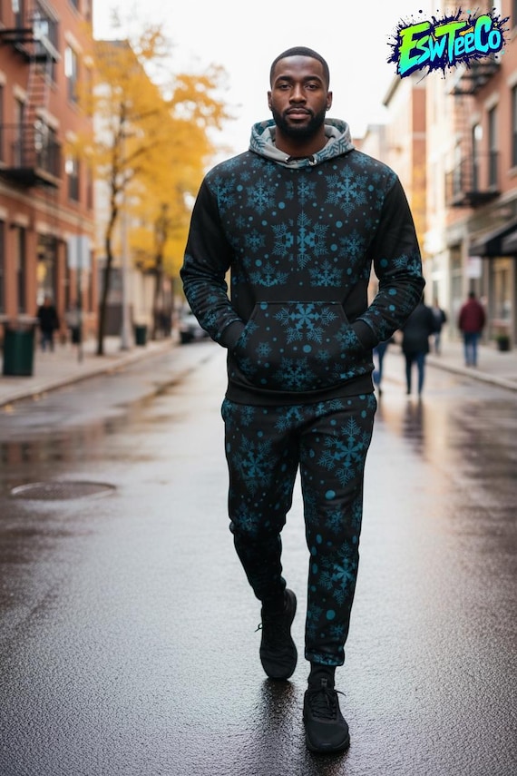 Snowflake Christmas Pattern Hoodie, Unisex Cotton Loungewear