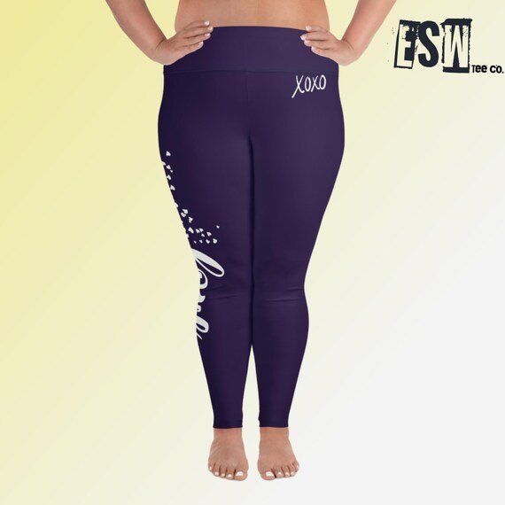 Love Purple Printed Graphic Women's Yoga Gym Plus Size Leggings, Women's Activewear