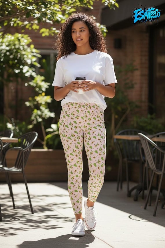 Avocados (Peach) Graphic Print Women's Yoga Leggings with pockets, Women's Activewear