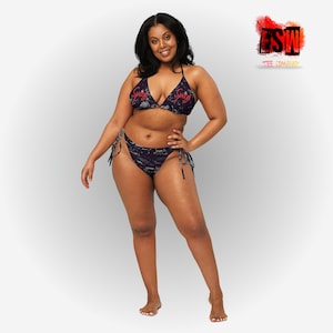 Spicy Black print recycled Women&#39;s string bikini, Women&#39;s Swimwear