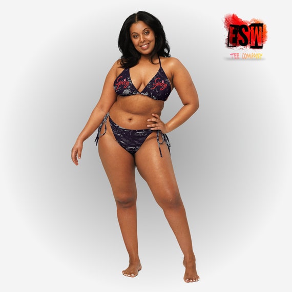 Spicy Black print recycled Women's string bikini, Women's Swimwear