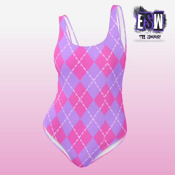 Pink Argyle print One-Piece Women's Swimsuit, Women's Swimwear