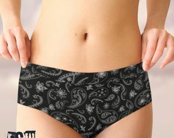 Black And White Paisley Women's Booty shorts, Cheeky Briefs/Panties