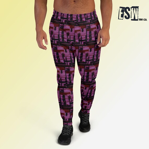 Purple Graphic Print Men's Joggers, Men's Activewear
