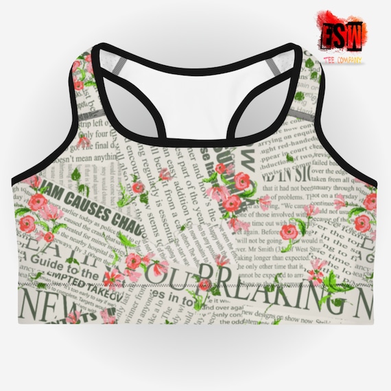 Floral Newspaper print Sports bra