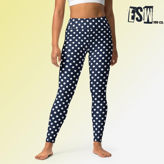 Navy And White Polkadot Women's Yoga/Gym Leggings, Women's Activewear