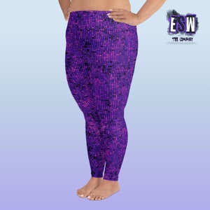 Purple pixel Print Plus Size Women's Yoga Leggings