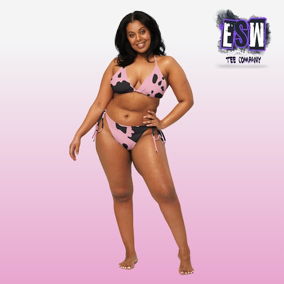 Pink and Black Animal print recycled string bikini