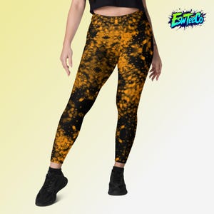 Amber Orange / Schwarz Muster Damen Yoga Gym Leggings mit Taschen, Damen Activewear