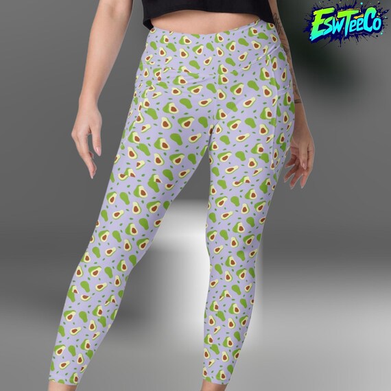 Avocados (Lilac) Graphic Print Women's Yoga Leggings with pockets, Women's Activewear