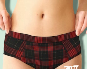 Red Plaid pattern Women&#39;s Cheeky Briefs,Women&#39;s Underwear,Women&#39;s Briefs