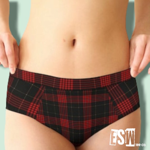 Red Plaid pattern Women's Cheeky Briefs,Women's Underwear,Women's Briefs