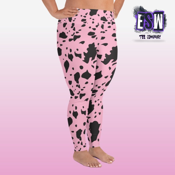 Pink n Black Animal Print Plus Size Leggings,Women's Activewear