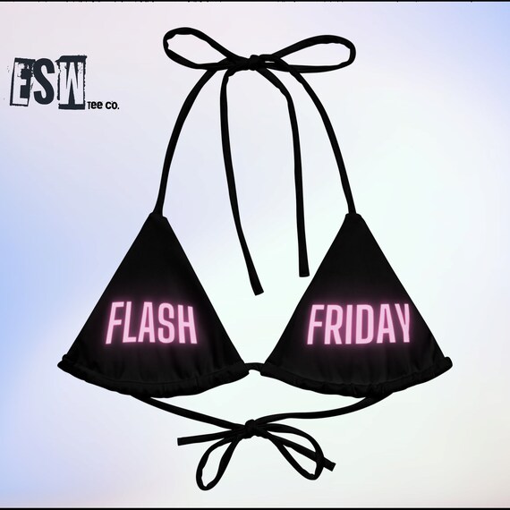 Flash Friday funny saying print recycled Women's string bikini top, Women's Swimwear