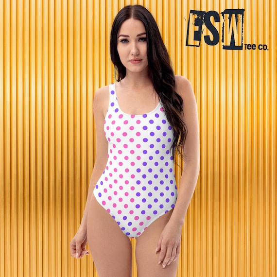 White/Lavender and Pink Polkadot Women's One-Piece Swimsuit, Women's Swimwear