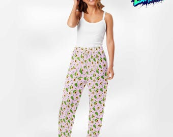 Damespyjamabroek met grafische print (roze) met avocado