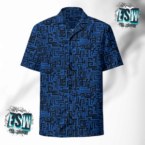 Indigo Blue pattern Unisex, Men&#39;s button shirt, Men&#39;s Casual dress shirt