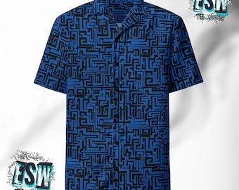 Indigo Blue Pattern Shirt, Unisex Casual Dress Shirt