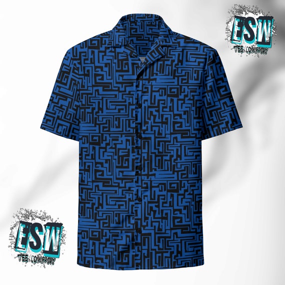 Indigo Blue pattern Unisex, Men's button shirt, Men's Casual dress shirt