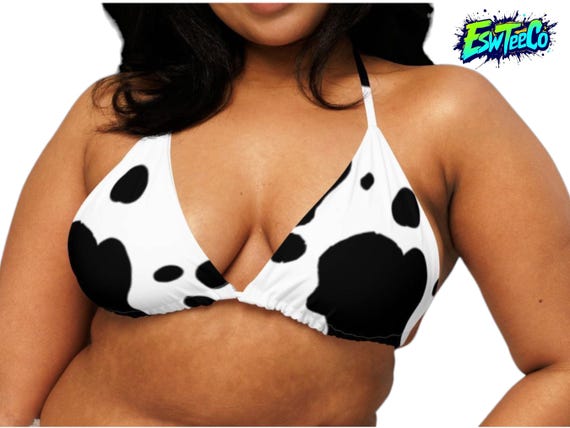 Animal Graphic Print (Cow Print) Women's recycled string bikini top,Women's Swimwear