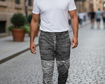 Svarta joggingbyxor med denimtryck