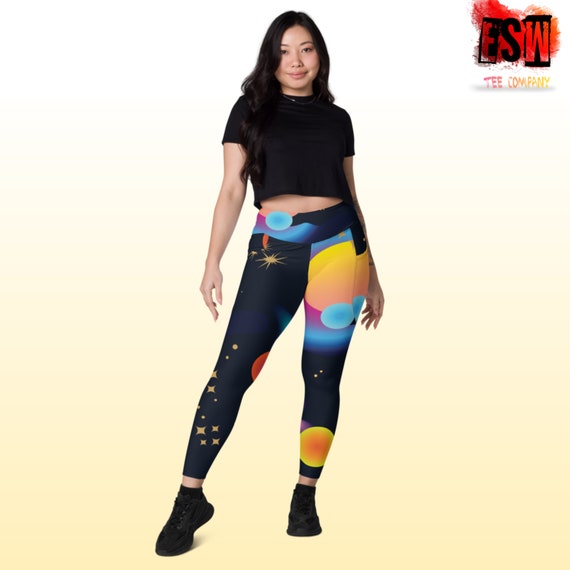 Space,stars,and moons graphic printed Leggings with pockets