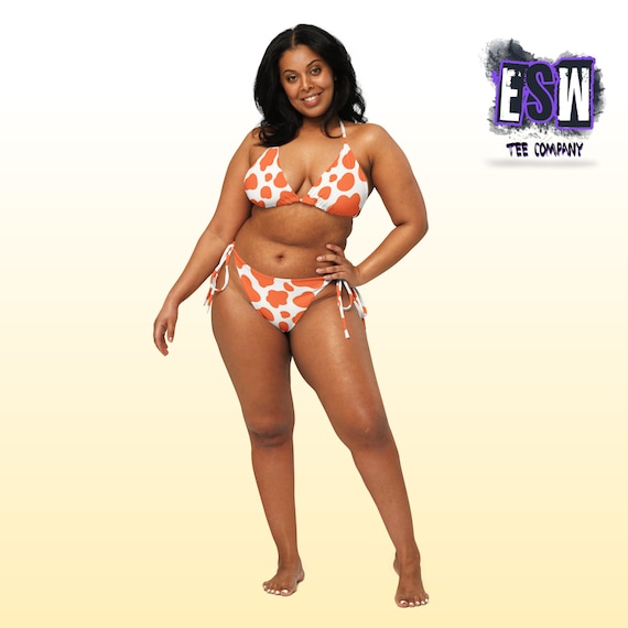 Orange Animal print recycled Women's string bikini,Women's Swimwear
