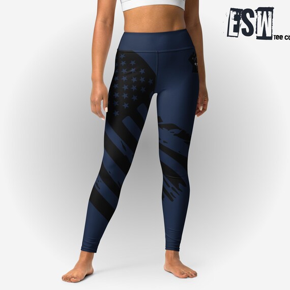 Black American Flag Navy 92% Club Women's Yoga/Gym Leggings, Women's Activewear