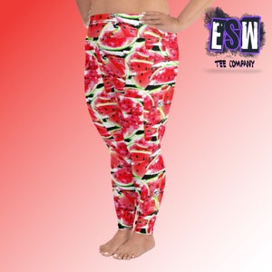 Watermelon Print Plus Size Women&#39;s Yoga Leggings, Women&#39;s Activewear
