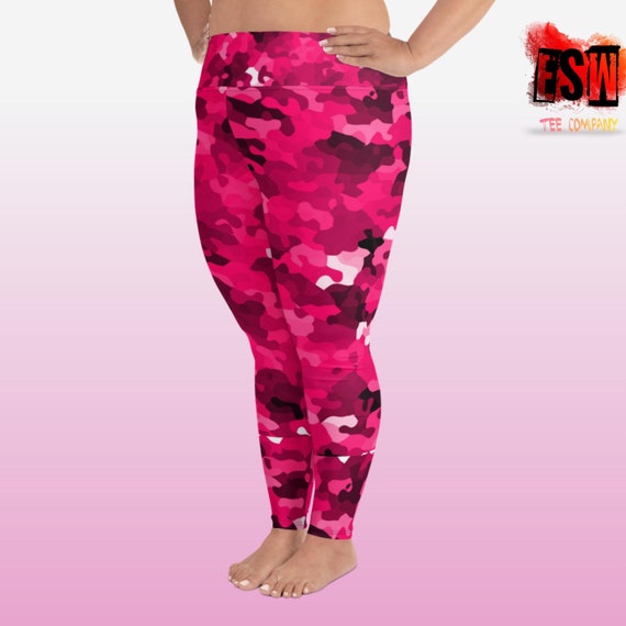 Fuchsia Pink Camouflage Print Women's Plus Size Leggings Women's Activewear