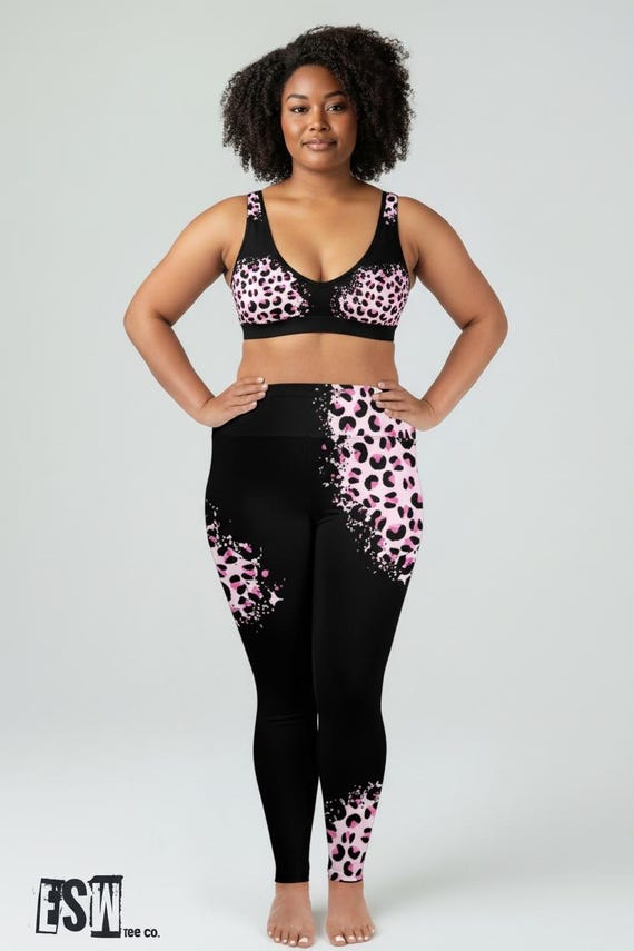 Pink And Black Animal Print Women's Plus Size Leggings, Women's Activewear