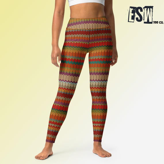 Brown Sweater Pattern Women's Yoga/Gym Leggings, Women's Activewear