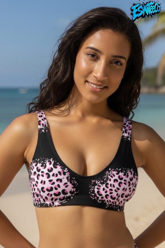 Black and Pink Animal Print Recycled Women's padded bikini top