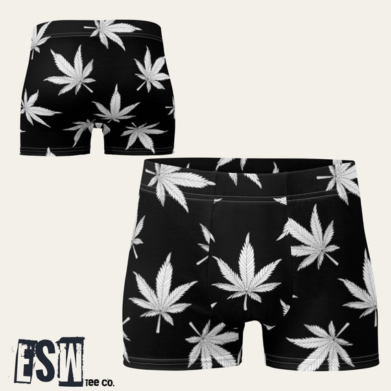 Black and White Leaf Floral print Men's Boxer Briefs