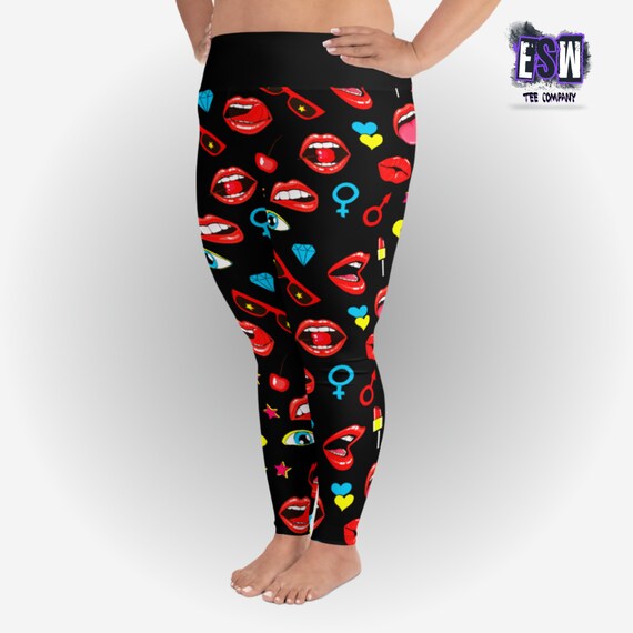 Lips Graphic Print Women's Size Yoga Leggings Women's Activewear