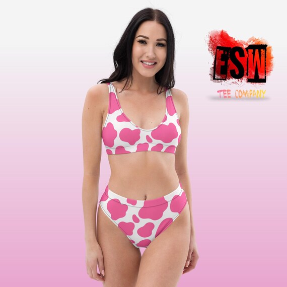 Pink Animal print high-waisted bikini (Recycled)
