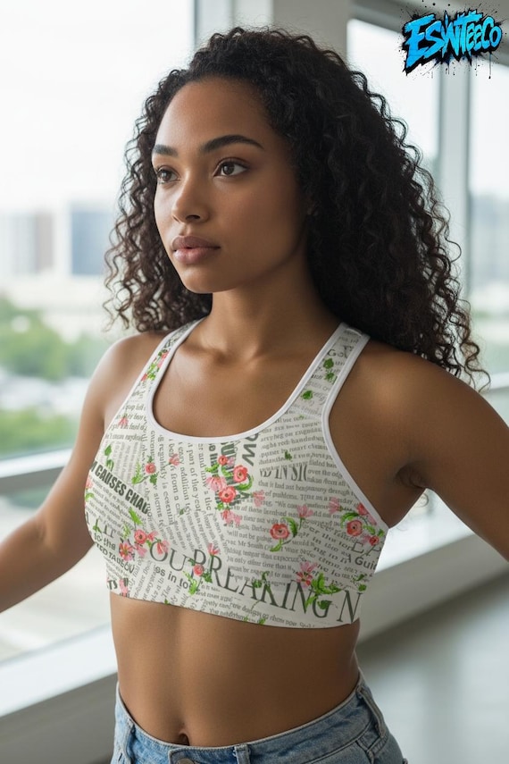 Floral Newspaper print Sports bra