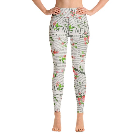 Floral newspaper print Yoga Leggings