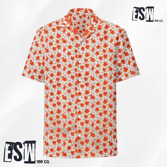 Coral Floral Print Men's/Unisex Casual Button Up shirt