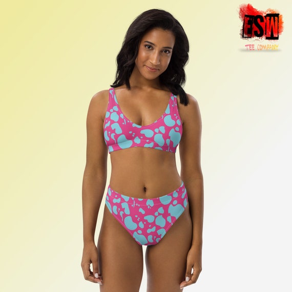 Baby Blue/Pink Animal print high-waisted bikini (Recycled)