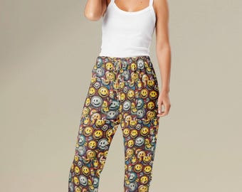Pantalones de pijama para mujer con estampado gráfico de cara sonriente