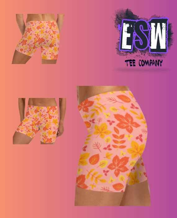 Fall Leaves print Women's Yoga Shorts, Women's Activewear