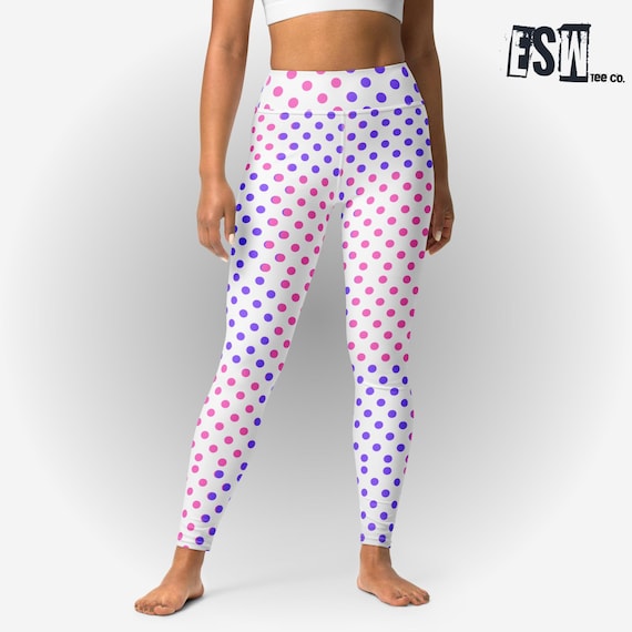 Fuchsia/Lavender (White) Polkadot Women's Yoga Leggings, Women's Activewear