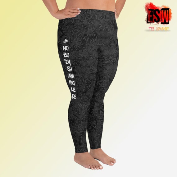 No Body Shaming Here Black Print Plus Size Women's Leggings,Women's Activewear