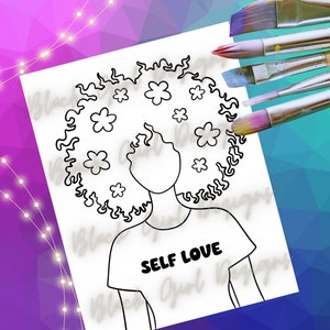 Self Love Girl with Flowers Paint and Sip Canvas (SVG PNG PDF)