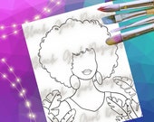 Afro Girl Paint and Sip Image: DIY Coloring Page (PDF & PNG)
