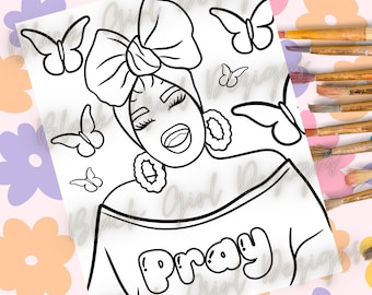 Butterfly Pray Woman Coloring Page: Paint and Sip Canvas (PNG, SVG, PDF)