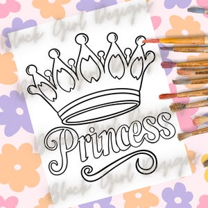Dipingi la tua corona da principessa Bambini sorseggia e dipingi, SVG PNG Canvas, Teen Paint Party PNG, contorno predisegnato per kit di pittura e sorseggia,