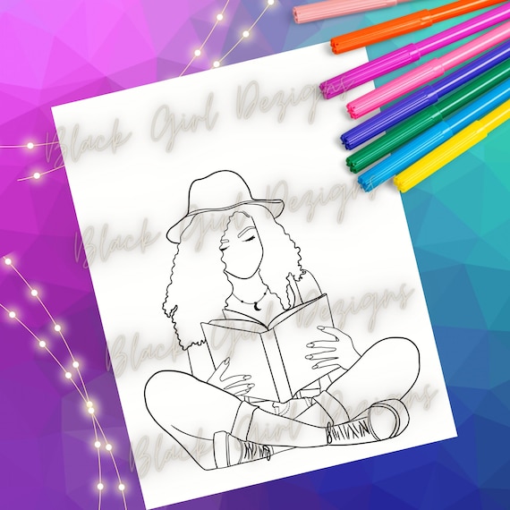 Printable Coloring Page for Girls, Digital coloring page, Detailed Paint and Sip PNG Canvas Image, Sip and Paint, Self-care, Sip and Color